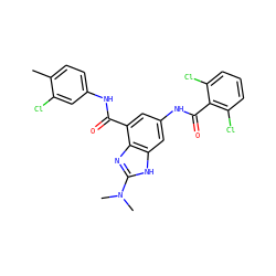 Cc1ccc(NC(=O)c2cc(NC(=O)c3c(Cl)cccc3Cl)cc3[nH]c(N(C)C)nc23)cc1Cl ZINC000207723090