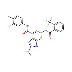 Cc1ccc(NC(=O)c2cc(NC(=O)c3ccccc3C(F)(F)F)cc3[nH]c(N(C)C)nc23)cc1Cl ZINC000205655873