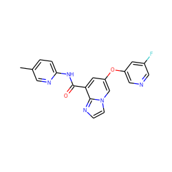 Cc1ccc(NC(=O)c2cc(Oc3cncc(F)c3)cn3ccnc23)nc1 ZINC001772618479