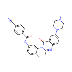 Cc1ccc(NC(=O)c2ccc(C#N)cc2)cc1-n1c(C)nc2ccc(N3CCN(C)CC3)cc2c1=O ZINC000084652517