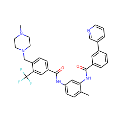 Cc1ccc(NC(=O)c2ccc(CN3CCN(C)CC3)c(C(F)(F)F)c2)cc1NC(=O)c1cccc(-c2cccnc2)c1 ZINC001772607438