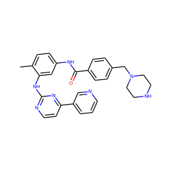 Cc1ccc(NC(=O)c2ccc(CN3CCNCC3)cc2)cc1Nc1nccc(-c2cccnc2)n1 ZINC000021981222