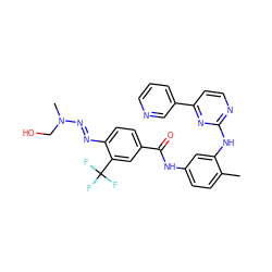 Cc1ccc(NC(=O)c2ccc(N=NN(C)CO)c(C(F)(F)F)c2)cc1Nc1nccc(-c2cccnc2)n1 ZINC000253655890