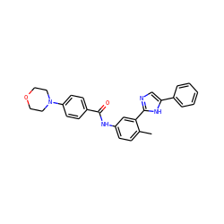 Cc1ccc(NC(=O)c2ccc(N3CCOCC3)cc2)cc1-c1ncc(-c2ccccc2)[nH]1 ZINC000095580071