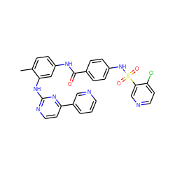 Cc1ccc(NC(=O)c2ccc(NS(=O)(=O)c3cnccc3Cl)cc2)cc1Nc1nccc(-c2cccnc2)n1 ZINC000169697076