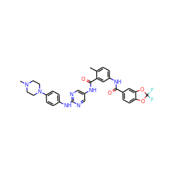 Cc1ccc(NC(=O)c2ccc3c(c2)OC(F)(F)O3)cc1C(=O)Nc1cnc(Nc2ccc(N3CCN(C)CC3)cc2)nc1 ZINC000053050559