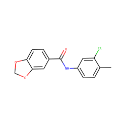 Cc1ccc(NC(=O)c2ccc3c(c2)OCO3)cc1Cl ZINC000000035569