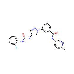 Cc1ccc(NC(=O)c2cccc(-n3cc(NC(=O)Nc4ccccc4F)cn3)c2)cn1 ZINC000299822771