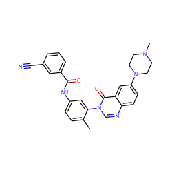 Cc1ccc(NC(=O)c2cccc(C#N)c2)cc1-n1cnc2ccc(N3CCN(C)CC3)cc2c1=O ZINC000084671003