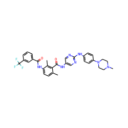 Cc1ccc(NC(=O)c2cccc(C(F)(F)F)c2)c(C)c1C(=O)Nc1cnc(Nc2ccc(N3CCN(C)CC3)cc2)nc1 ZINC000053275019