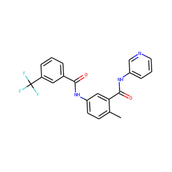 Cc1ccc(NC(=O)c2cccc(C(F)(F)F)c2)cc1C(=O)Nc1cccnc1 ZINC000035847838