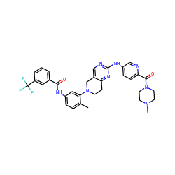 Cc1ccc(NC(=O)c2cccc(C(F)(F)F)c2)cc1N1CCc2nc(Nc3ccc(C(=O)N4CCN(C)CC4)nc3)ncc2C1 ZINC000146222328