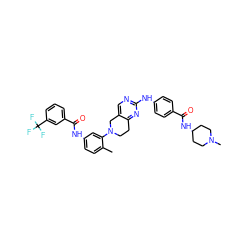 Cc1ccc(NC(=O)c2cccc(C(F)(F)F)c2)cc1N1CCc2nc(Nc3ccc(C(=O)NC4CCN(C)CC4)cc3)ncc2C1 ZINC000207315860