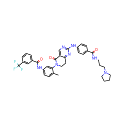 Cc1ccc(NC(=O)c2cccc(C(F)(F)F)c2)cc1N1CCc2nc(Nc3ccc(C(=O)NCCCN4CCCC4)cc3)ncc2C1=O ZINC000206218610