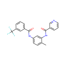 Cc1ccc(NC(=O)c2cccc(C(F)(F)F)c2)cc1NC(=O)c1cccnc1 ZINC000040848081