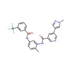 Cc1ccc(NC(=O)c2cccc(C(F)(F)F)c2)cc1NC(=O)c1cncc(-c2cnn(C)c2)c1 ZINC000595235717