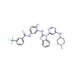 Cc1ccc(NC(=O)c2cccc(C(F)(F)F)c2)cc1Nc1nc2ccccc2n1-c1cc(NC2CCN(C)CC2)ncn1 ZINC000049777975