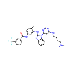 Cc1ccc(NC(=O)c2cccc(C(F)(F)F)c2)cc1Nc1nc2ccccc2n1-c1cc(NCCCCN(C)C)ncn1 ZINC000049777419