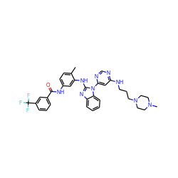 Cc1ccc(NC(=O)c2cccc(C(F)(F)F)c2)cc1Nc1nc2ccccc2n1-c1cc(NCCCN2CCN(C)CC2)ncn1 ZINC000049775395