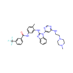 Cc1ccc(NC(=O)c2cccc(C(F)(F)F)c2)cc1Nc1nc2ccccc2n1-c1cc(NCCN2CCN(C)CC2)ncn1 ZINC000049780439