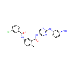 Cc1ccc(NC(=O)c2cccc(Cl)c2)cc1C(=O)Nc1cnc(Nc2cccc(N)c2)nc1 ZINC000169353154