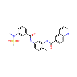 Cc1ccc(NC(=O)c2cccc(N(C)S(C)(=O)=O)c2)cc1NC(=O)c1ccc2ncccc2c1 ZINC000040380678