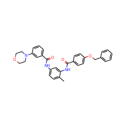 Cc1ccc(NC(=O)c2cccc(N3CCOCC3)c2)cc1NC(=O)c1ccc(OCc2ccccc2)cc1 ZINC000028391472