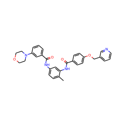 Cc1ccc(NC(=O)c2cccc(N3CCOCC3)c2)cc1NC(=O)c1ccc(OCc2cccnc2)cc1 ZINC000028360060