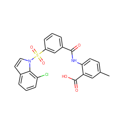 Cc1ccc(NC(=O)c2cccc(S(=O)(=O)n3ccc4cccc(Cl)c43)c2)c(C(=O)O)c1 ZINC000040975332