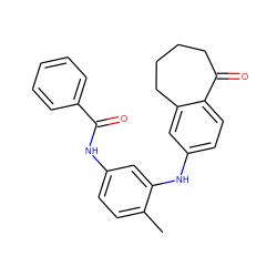 Cc1ccc(NC(=O)c2ccccc2)cc1Nc1ccc2c(c1)CCCCC2=O ZINC000095578189