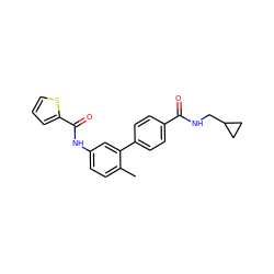 Cc1ccc(NC(=O)c2cccs2)cc1-c1ccc(C(=O)NCC2CC2)cc1 ZINC000040406738