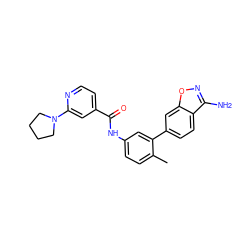 Cc1ccc(NC(=O)c2ccnc(N3CCCC3)c2)cc1-c1ccc2c(N)noc2c1 ZINC000040975405