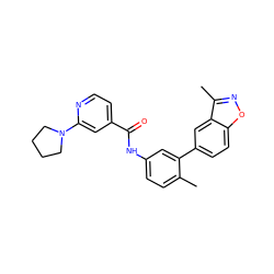 Cc1ccc(NC(=O)c2ccnc(N3CCCC3)c2)cc1-c1ccc2onc(C)c2c1 ZINC000040956751