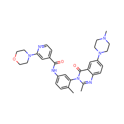 Cc1ccc(NC(=O)c2ccnc(N3CCOCC3)c2)cc1-n1c(C)nc2ccc(N3CCN(C)CC3)cc2c1=O ZINC000084669764