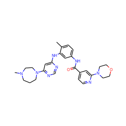 Cc1ccc(NC(=O)c2ccnc(N3CCOCC3)c2)cc1Nc1cc(N2CCCN(C)CC2)ncn1 ZINC000028378915