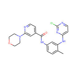 Cc1ccc(NC(=O)c2ccnc(N3CCOCC3)c2)cc1Nc1ccnc(Cl)n1 ZINC000028376553