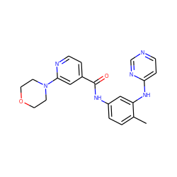 Cc1ccc(NC(=O)c2ccnc(N3CCOCC3)c2)cc1Nc1ccncn1 ZINC000028370275