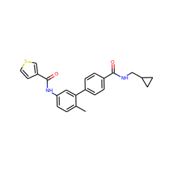 Cc1ccc(NC(=O)c2ccsc2)cc1-c1ccc(C(=O)NCC2CC2)cc1 ZINC000040918753