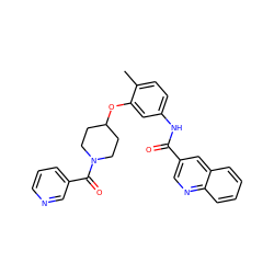 Cc1ccc(NC(=O)c2cnc3ccccc3c2)cc1OC1CCN(C(=O)c2cccnc2)CC1 ZINC000653825859