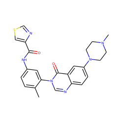 Cc1ccc(NC(=O)c2cscn2)cc1-n1cnc2ccc(N3CCN(C)CC3)cc2c1=O ZINC000084652821