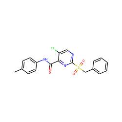 Cc1ccc(NC(=O)c2nc(S(=O)(=O)Cc3ccccc3)ncc2Cl)cc1 ZINC000006748076