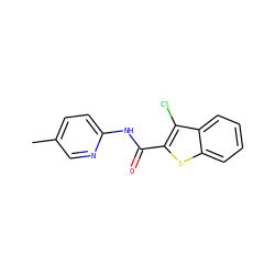 Cc1ccc(NC(=O)c2sc3ccccc3c2Cl)nc1 ZINC000000483533