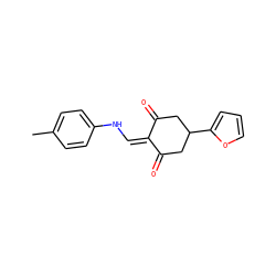 Cc1ccc(NC=C2C(=O)CC(c3ccco3)CC2=O)cc1 ZINC000101201189