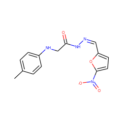 Cc1ccc(NCC(=O)N/N=C\c2ccc([N+](=O)[O-])o2)cc1 ZINC000004982144