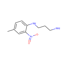 Cc1ccc(NCCCN)c([N+](=O)[O-])c1 ZINC000028644947