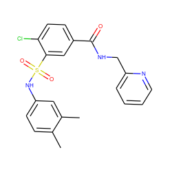 Cc1ccc(NS(=O)(=O)c2cc(C(=O)NCc3ccccn3)ccc2Cl)cc1C ZINC000006023436