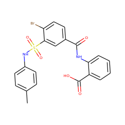 Cc1ccc(NS(=O)(=O)c2cc(C(=O)Nc3ccccc3C(=O)O)ccc2Br)cc1 ZINC000035337462