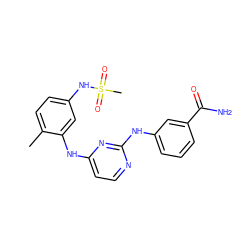 Cc1ccc(NS(C)(=O)=O)cc1Nc1ccnc(Nc2cccc(C(N)=O)c2)n1 ZINC000028950545