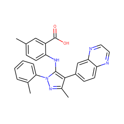 Cc1ccc(Nc2c(-c3ccc4nccnc4c3)c(C)nn2-c2ccccc2C)c(C(=O)O)c1 ZINC000064528145