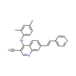 Cc1ccc(Nc2c(C#N)cnc3cc(/C=C/c4ccncc4)ccc23)c(C)c1 ZINC000014945475